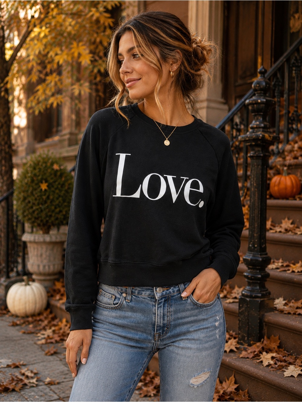J. Crew Black 'Love.' Graphic Cropped Sweatshirt